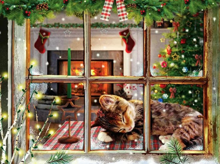 Diamond Painting Cat Christmas Window*