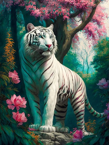 Diamond Painting Vit Tiger*