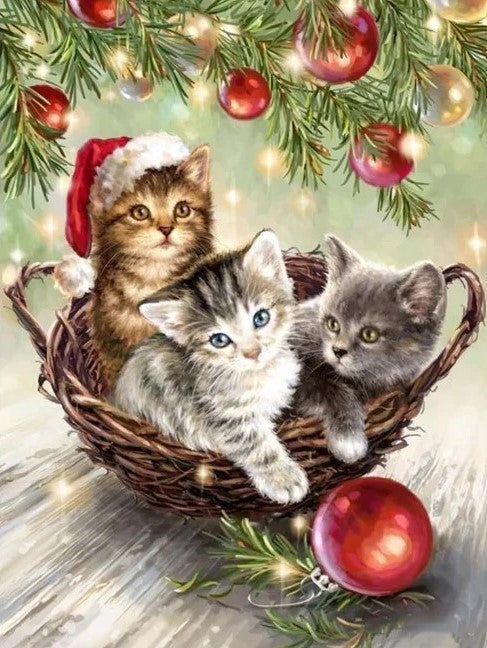 Diamond Painting AB Drills Christmas Kittens*