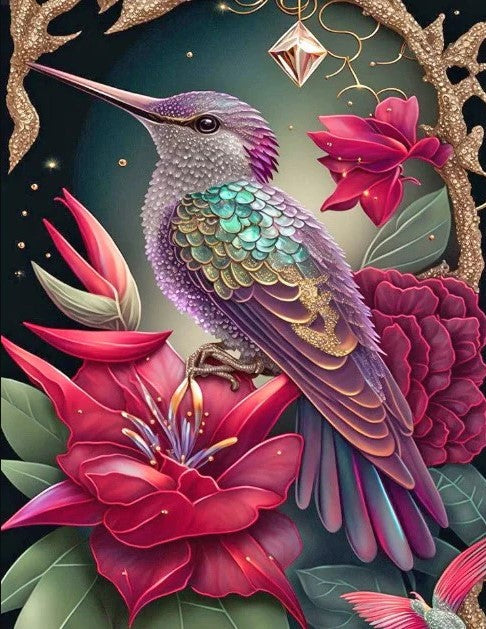Diamond Painting AB Drills Bird Big Red Flower*