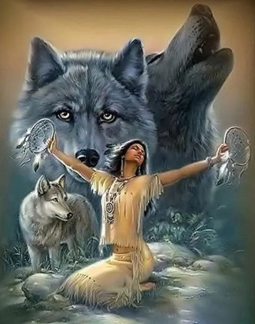 Diamond Painting Woman And Wolves*