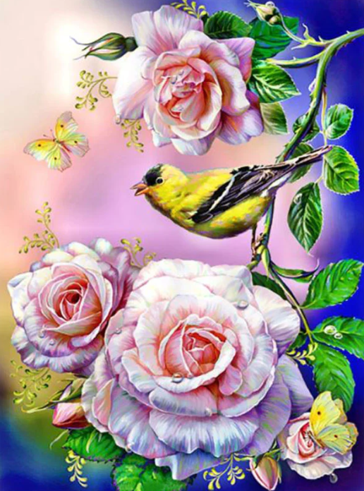 Diamond Painting Roses And Yellow Bird*