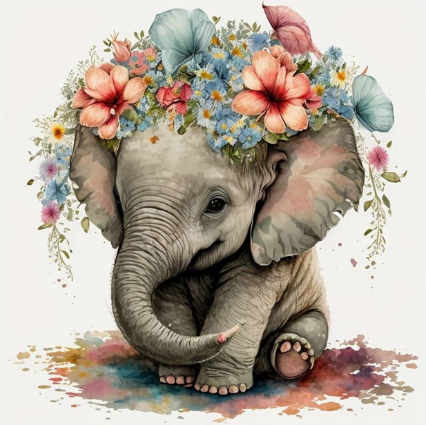 Diamond Painting Elephant Flowers*