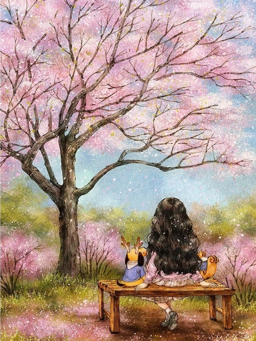 Diamond Painting Girl And Pink Tree*