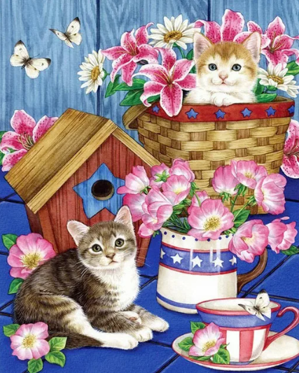 Diamond Painting Kittens And Flowers*