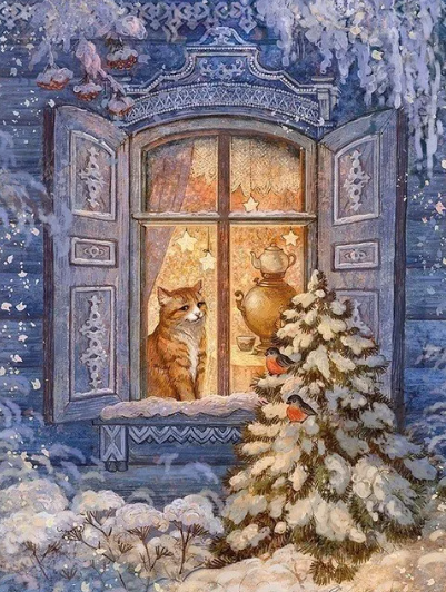 Diamond Painting Katt I Fönster Vintertider*