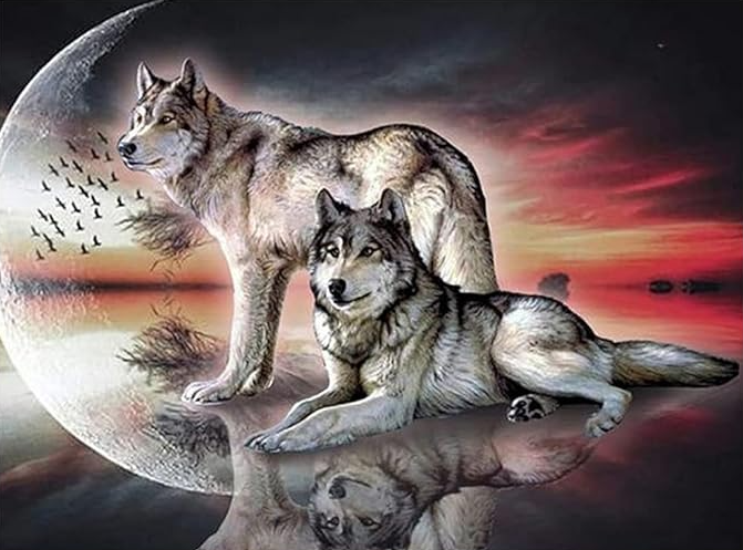 Diamond Painting Wolves Moon*