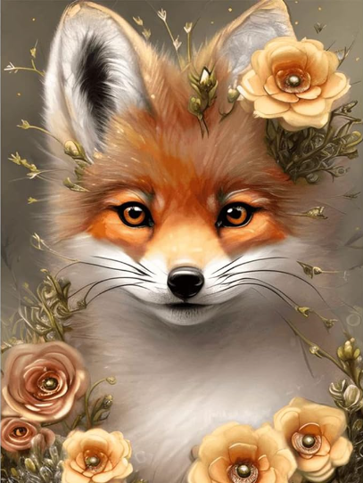 Diamond Painting Fox Flowers*