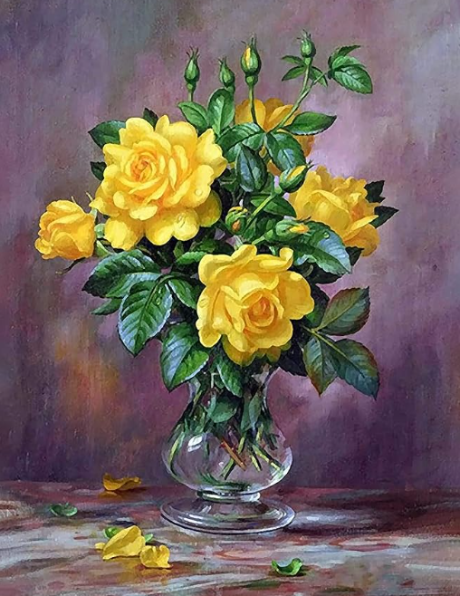 Diamond Painting Gula Rosor I Vas*