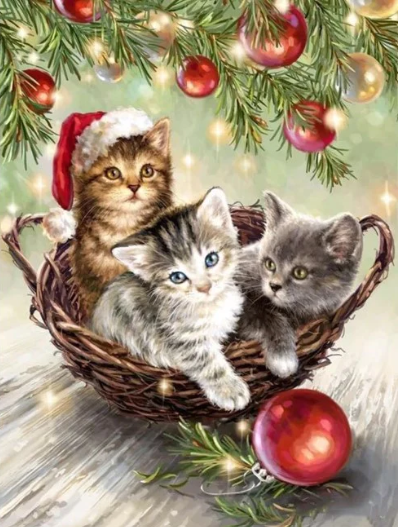 Diamond Painting AB Drills Christmas Kittens*