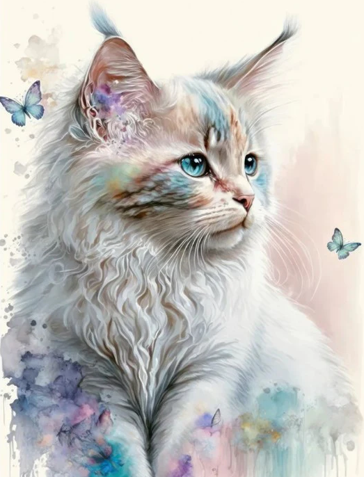 Diamond Painting AB Drills Cat And Butterflies*
