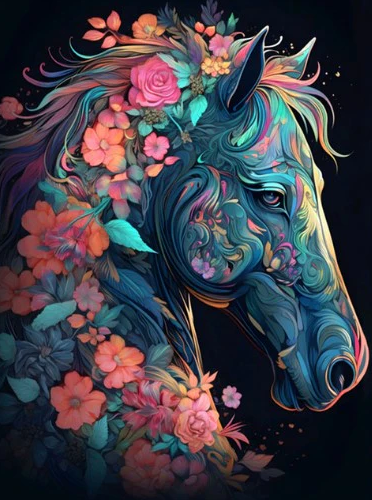 Diamond Painting AB Drills Horse Flowers*