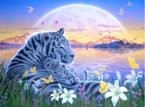 Diamond Painting AB Drills Vita Tigrar*