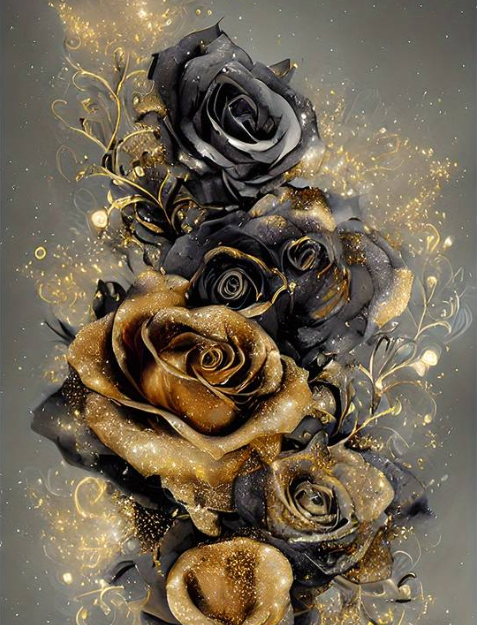 Diamond Painting Black And Gold Roses*