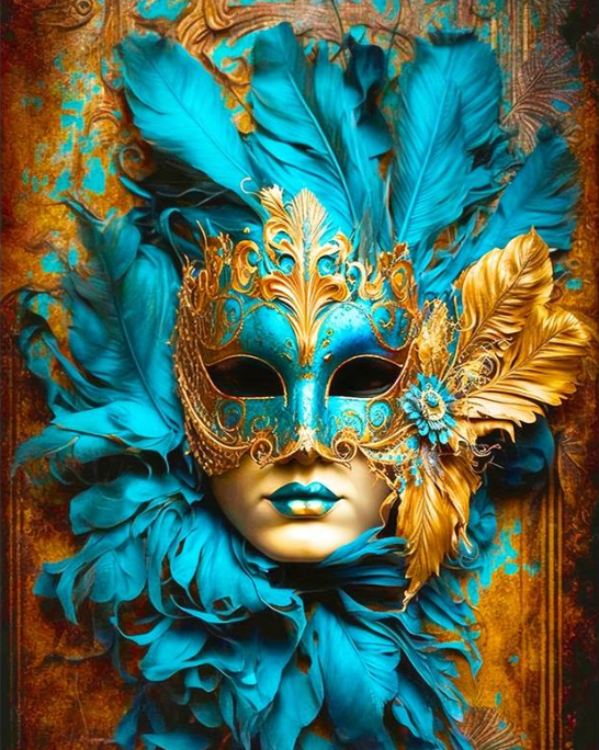 Diamond Painting Gold Blue Mask*