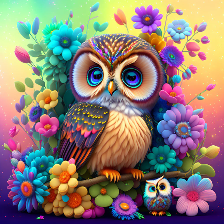 Diamond Painting Ugglor Och Blommor*