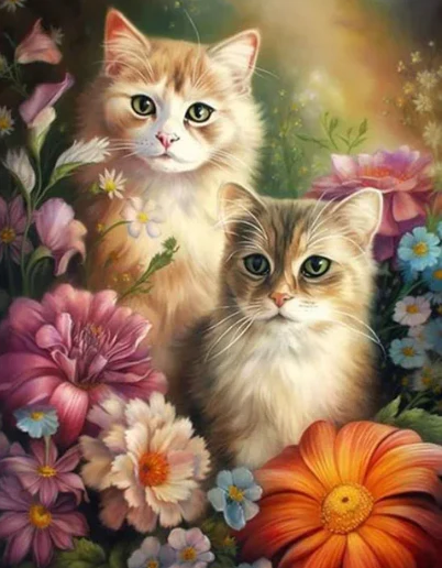 Diamond Painting Cats And Flowers*