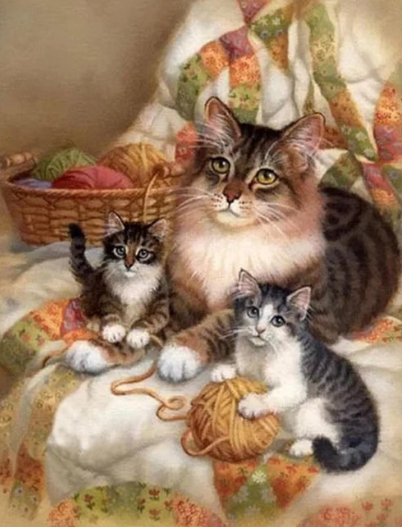 Diamond Painting Katt Med Kattunge*