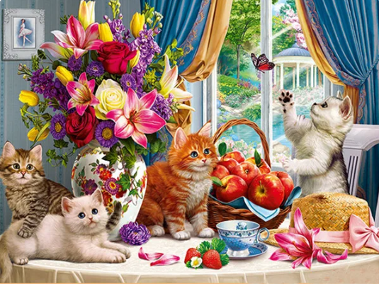 Diamond Painting Katter På Bord*
