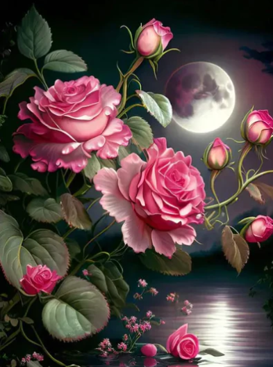 Diamond Painting Rosor I Natten*