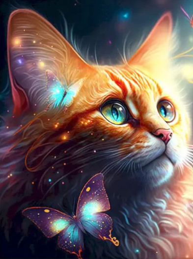 Diamond Painting Cat And Butterflies*