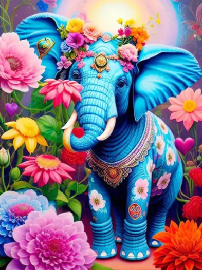 Diamond Painting Elefant Blommor*