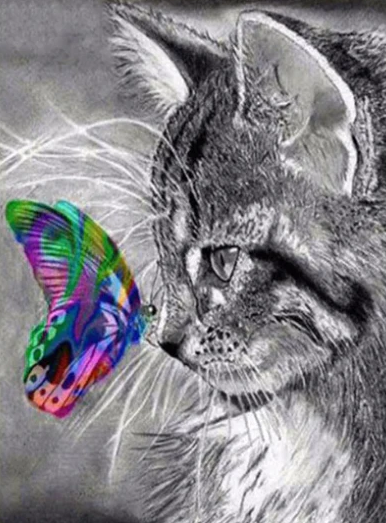 Diamond Painting Cat And Butterfly*