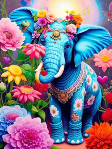 Diamond Painting AB Elefant Blommor*