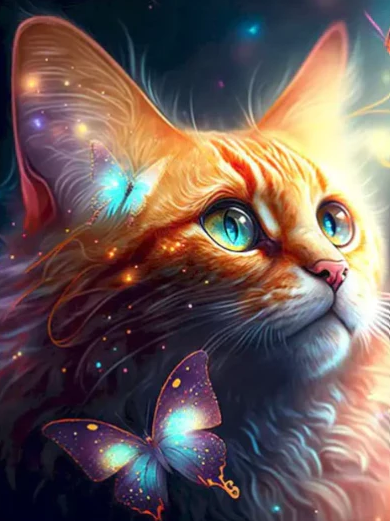 Diamond Painting AB Cat And Butterflies*