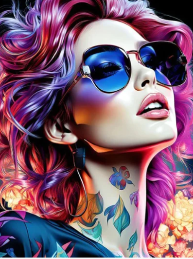 Diamond Painting AB Drill Girl With Glasses*