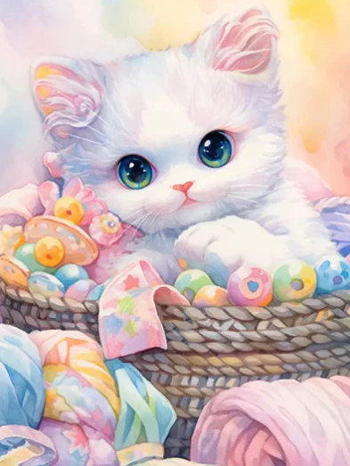 Diamond Painting AB Drill Kitten In Basket*