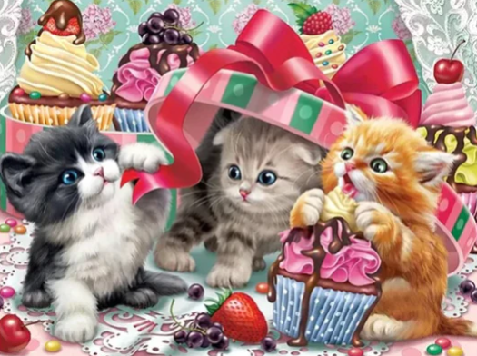 Diamond Painting AB Drill Kittens And Cupcakes*