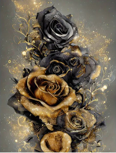 Diamond Painting AB Drill Black And Gold Roses*