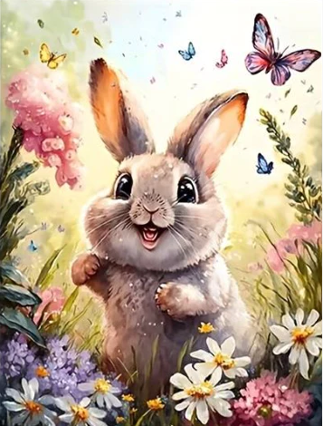 Diamond Painting AB Drill Kanin Sommarblommor*