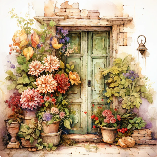 Diamond Painting Blommor Vid Dörr*