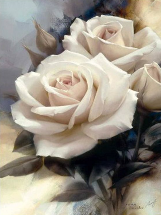 Diamond Painting White Roses*