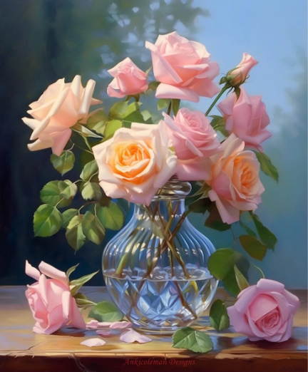 Diamond Painting Rosa Rosor I Glasvas*