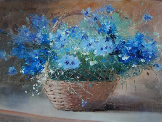 Diamond Painting Blue Flowers In Basket*