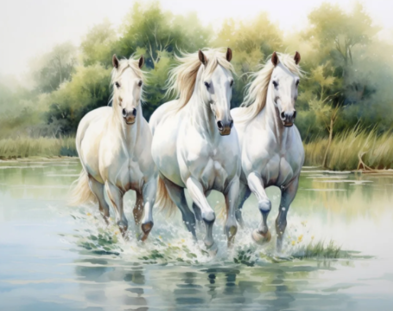 Diamond Painting Vita Hästar*