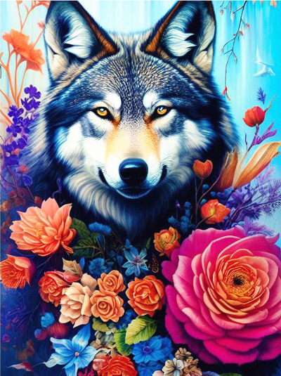 Diamond Painting Varg Blommor*