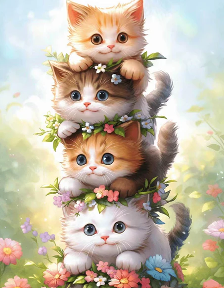 Diamond Painting Kattungar På Rad*
