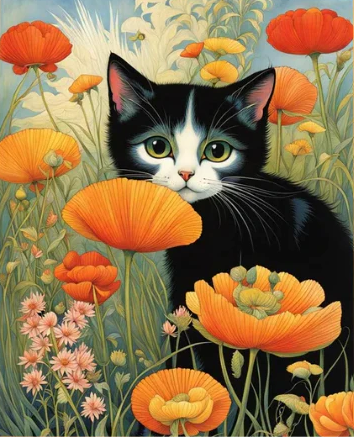 Diamond Painting Cat Poppyflowers*