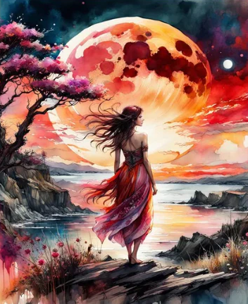 Diamond Painting Woman Moon*