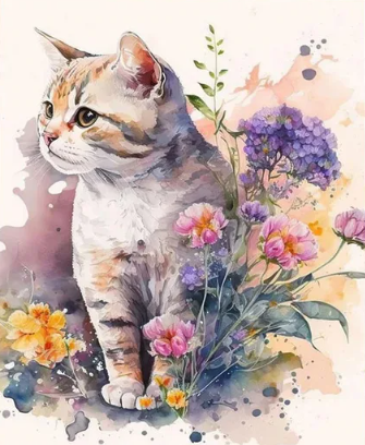Diamond Painting Cat Watercolors*