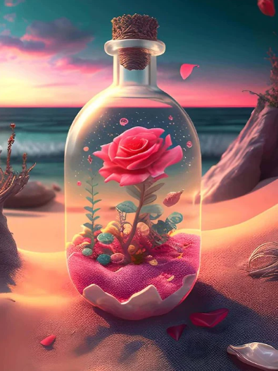 Diamond Painting AB Drills Rose In A Bottle*