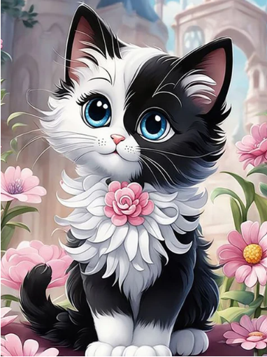 Diamond Painting Svartvit Katt*