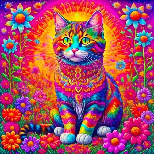 Diamond Painting Color Cat And Flowers*