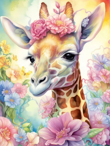 Diamond Painting Giraff Blommor*
