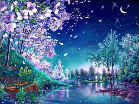 Diamond Painting Cherry Flower Landscape*