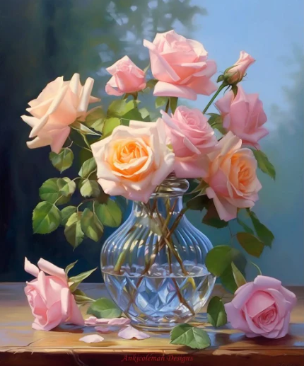 Diamond Painting AB Drills Rosa Rosor I Glasvas*